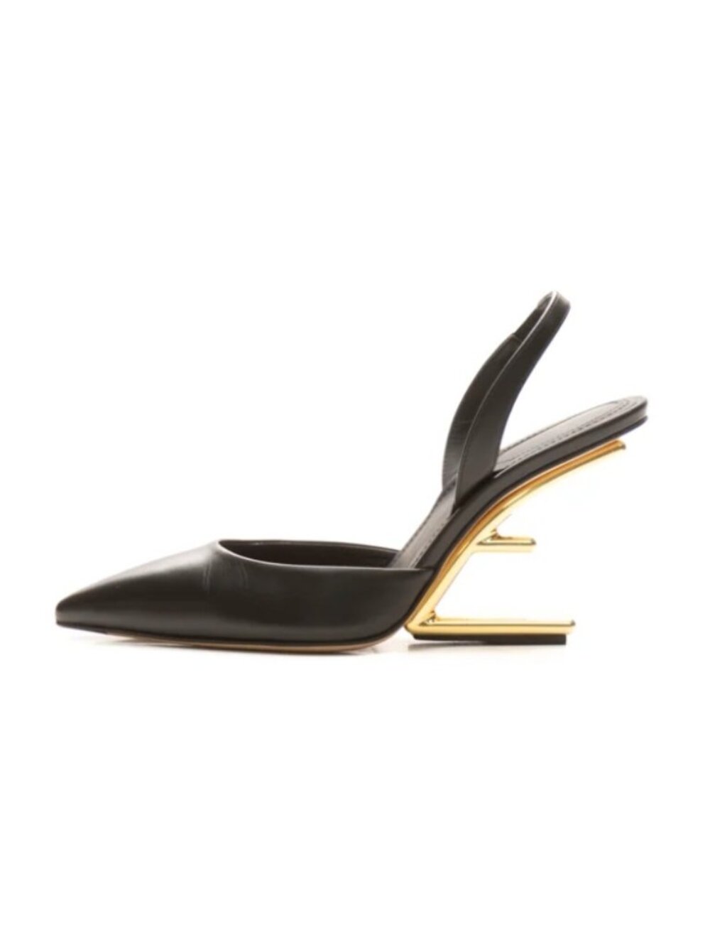 Fendi Black Slingback High Heel Pumps with Gold Heel Size 38 US 8